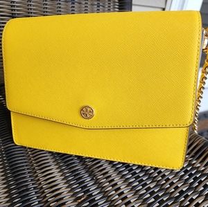 Tory Burch Robinson Floral Interior Convertible Shoulder Bag Lemon Drop 🍋 💛